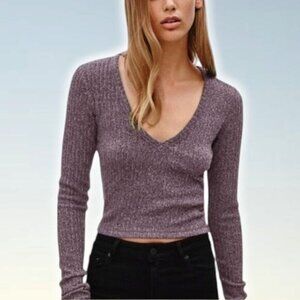 NWT WILFRED FREE Aritzia Bittar Cropped T-Shirt Sz XS Heather Cardamon